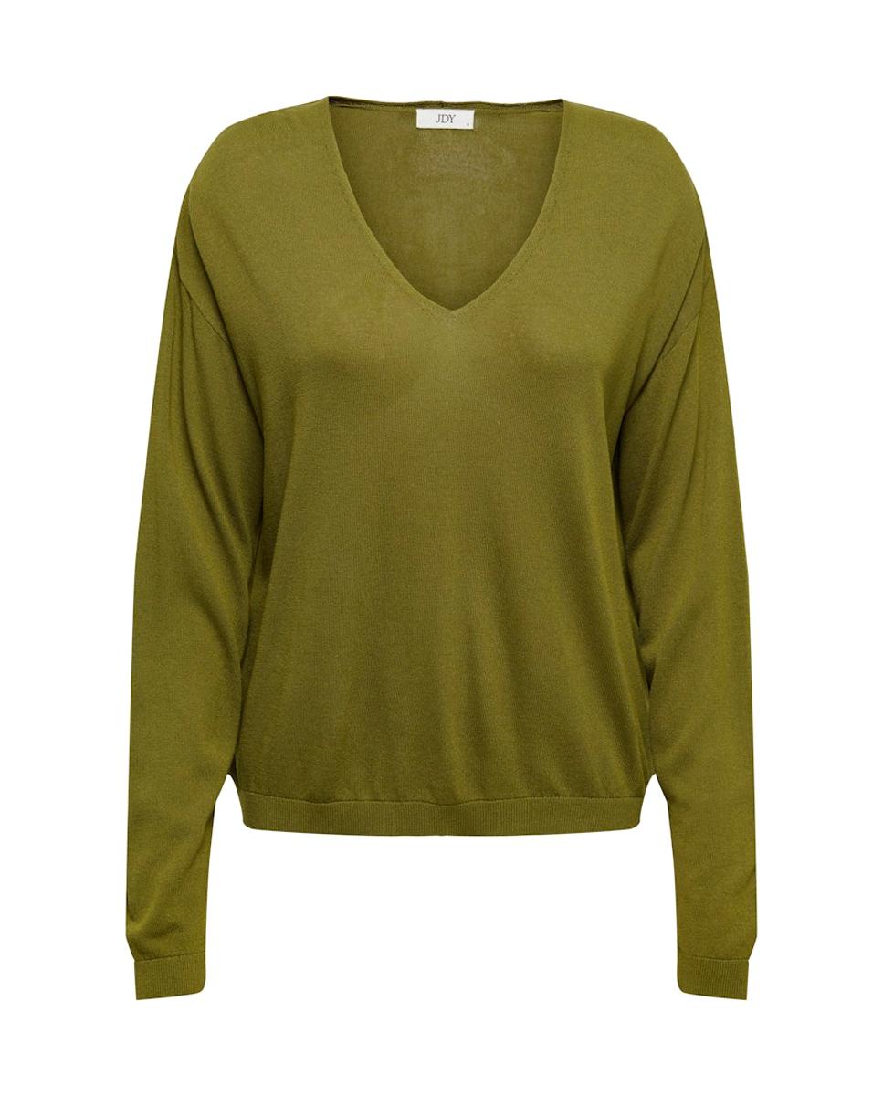 Camisola de malha fina com decote em bico Verde-6