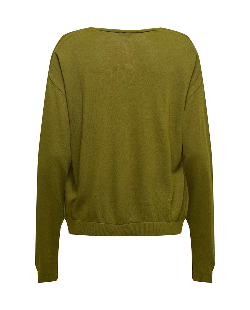 Camisola de malha fina com decote em bico Verde-7
