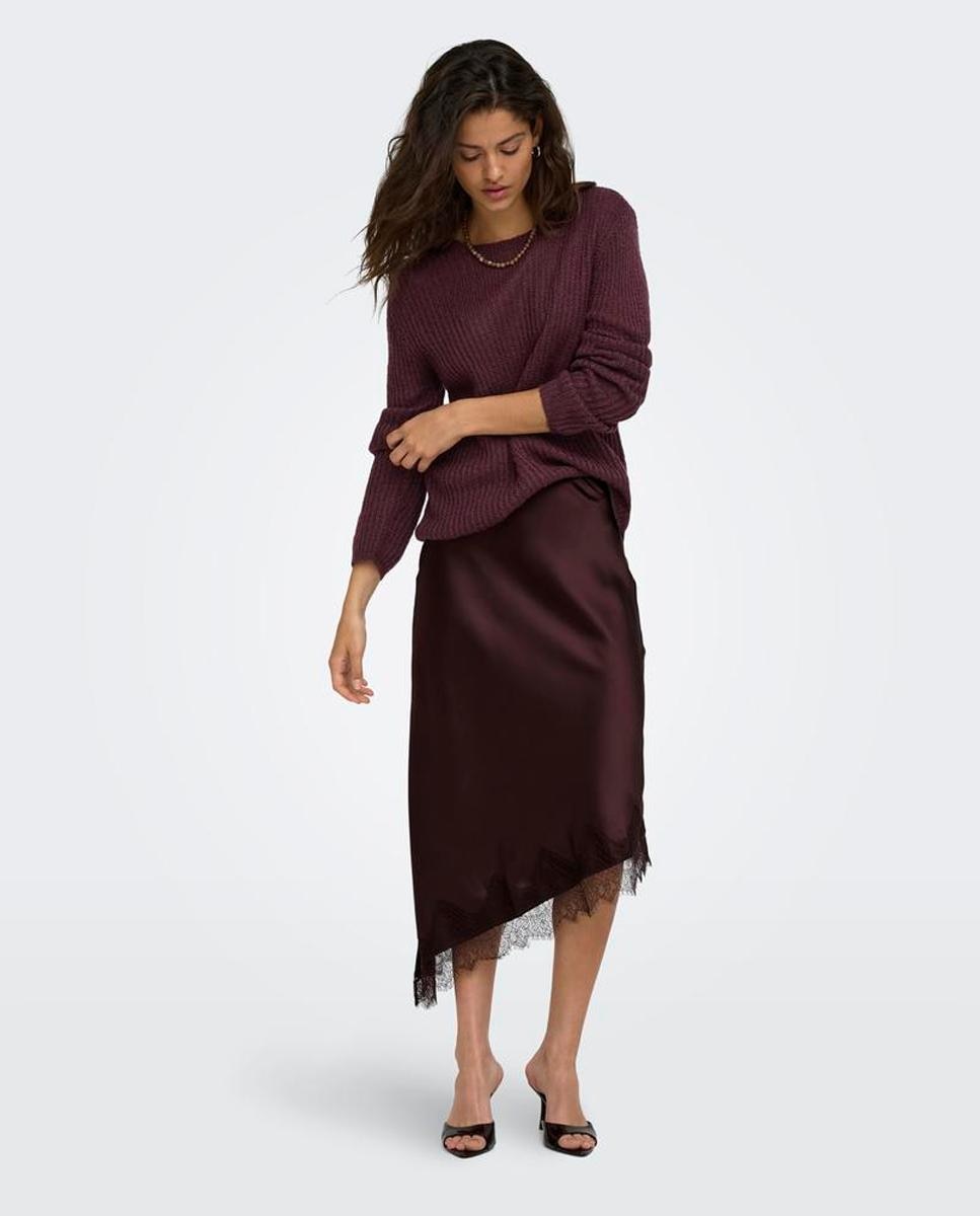 Camisola de malha de manga comprida com decote redondo Vermelho/Grená-8