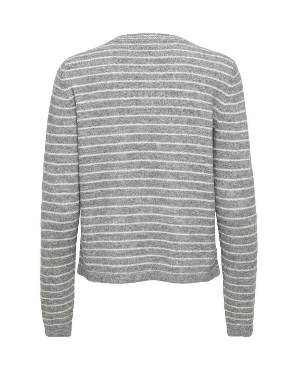 Camisola de malha de manga comprida com decote redondo Cinzento-5