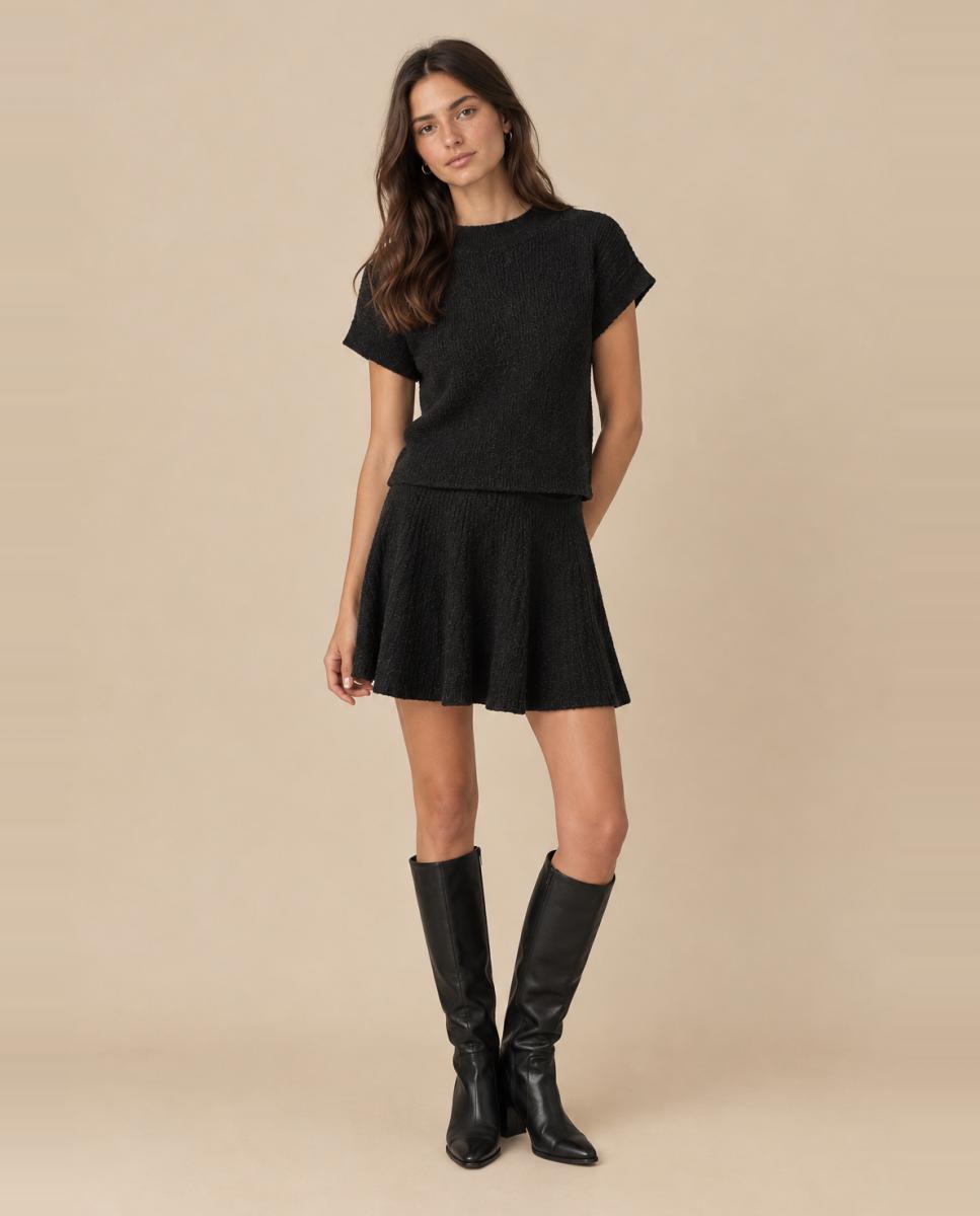 Camisola de malha com manga curta e decote redondo Preto-7