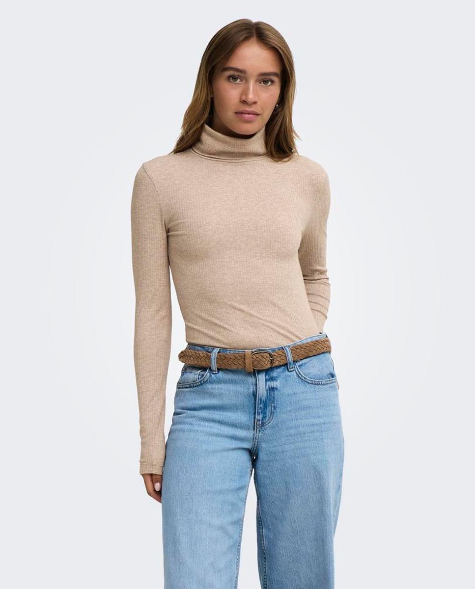 Imagen 0 de Jersey de mujer de manga larga con cuello vuelto Beige