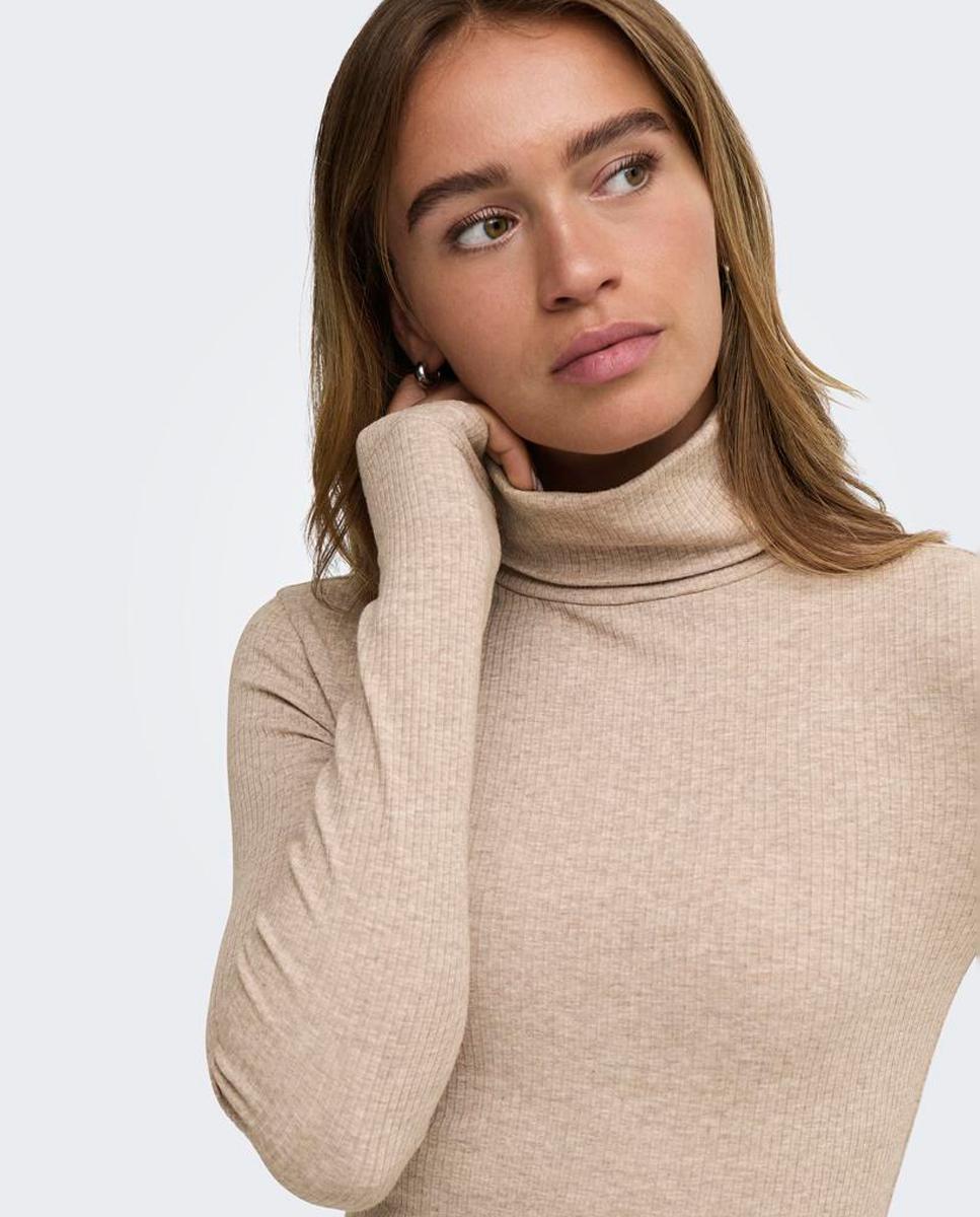 Jersey de mujer de manga larga con cuello vuelto - jdy - Beige Beige-3