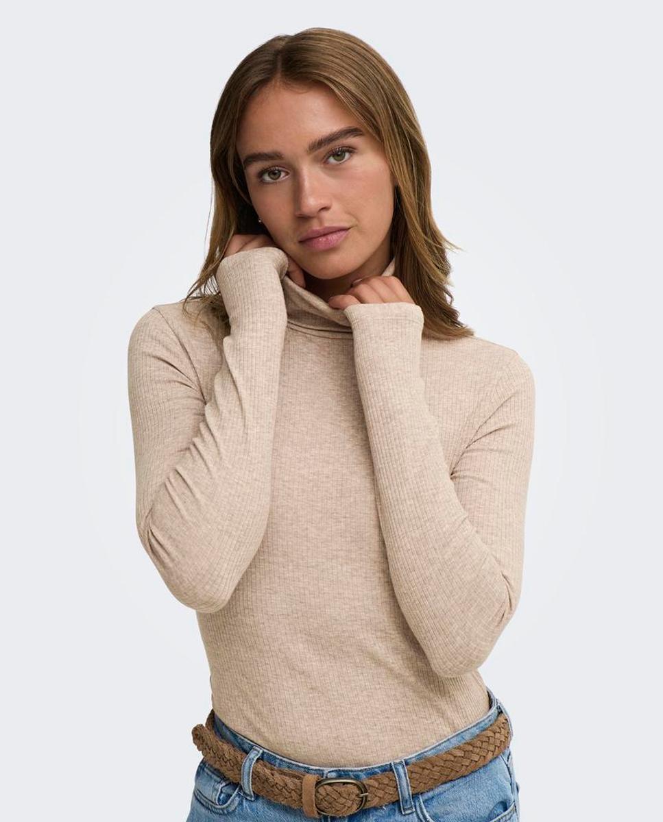 Jersey de mujer de manga larga con cuello vuelto - jdy - Beige Beige-4