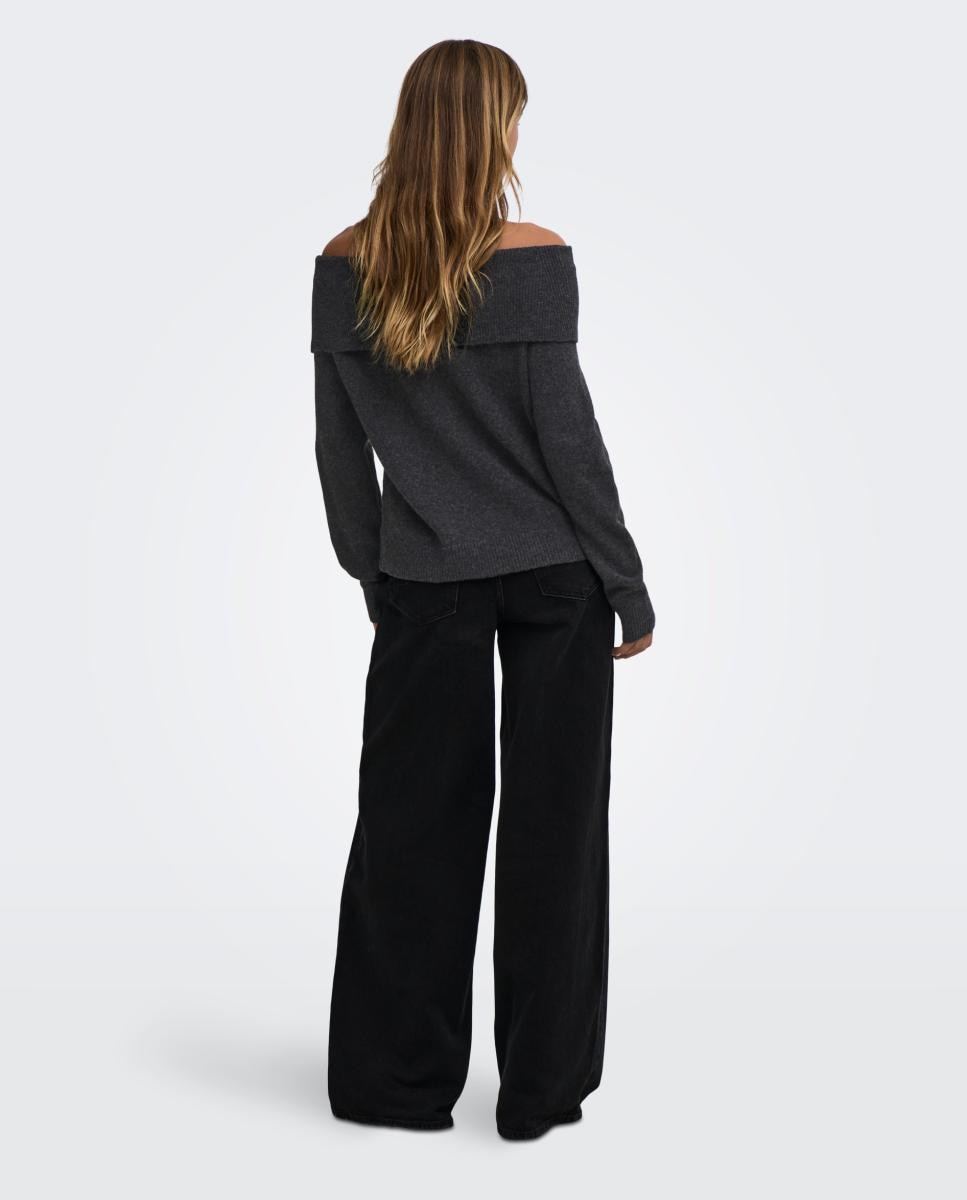 Camisola de malha com ombros descobertos Cinzento-escuro-2