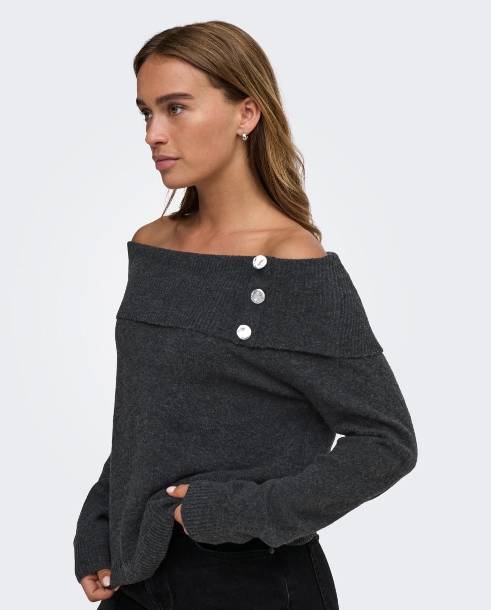 Camisola de malha com ombros descobertos Cinzento-escuro-4