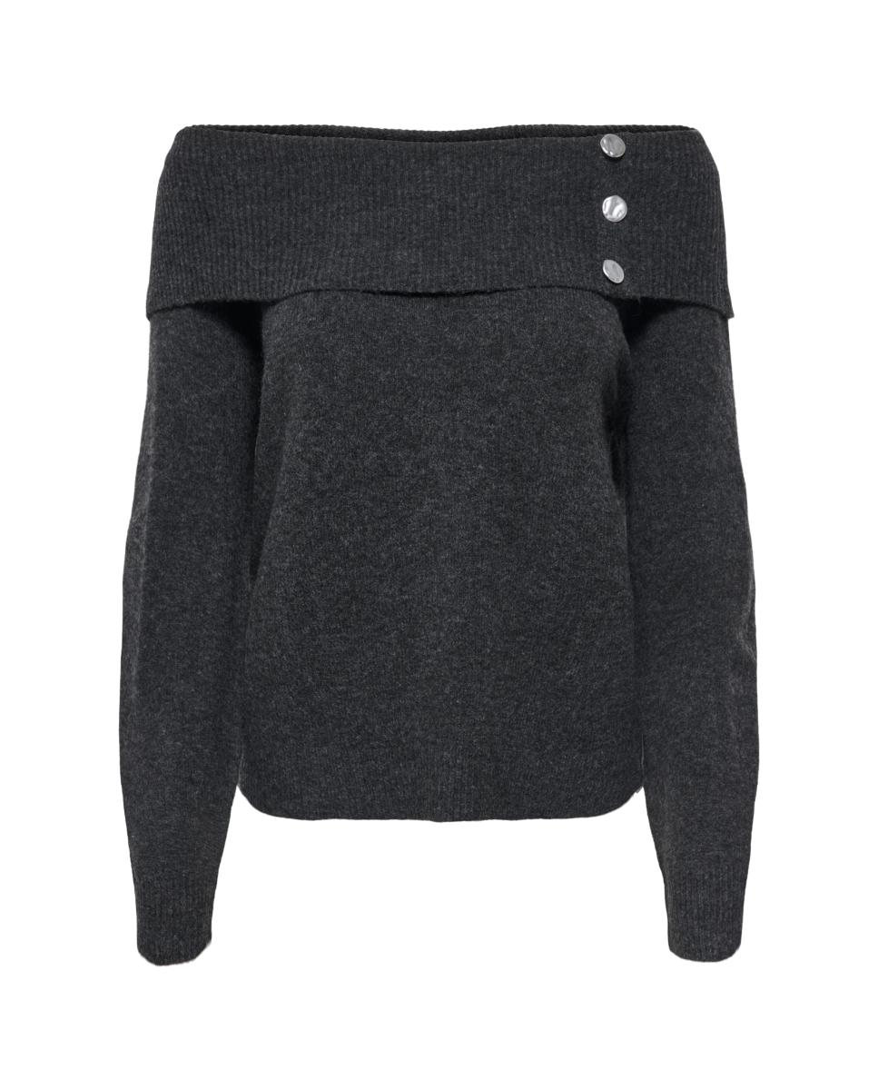 Camisola de malha com ombros descobertos Cinzento-escuro-5