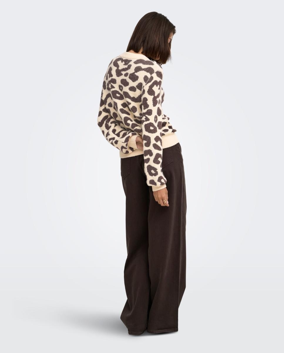 Camisola de Malha com Animal Print e Decote Redondo Lã-2