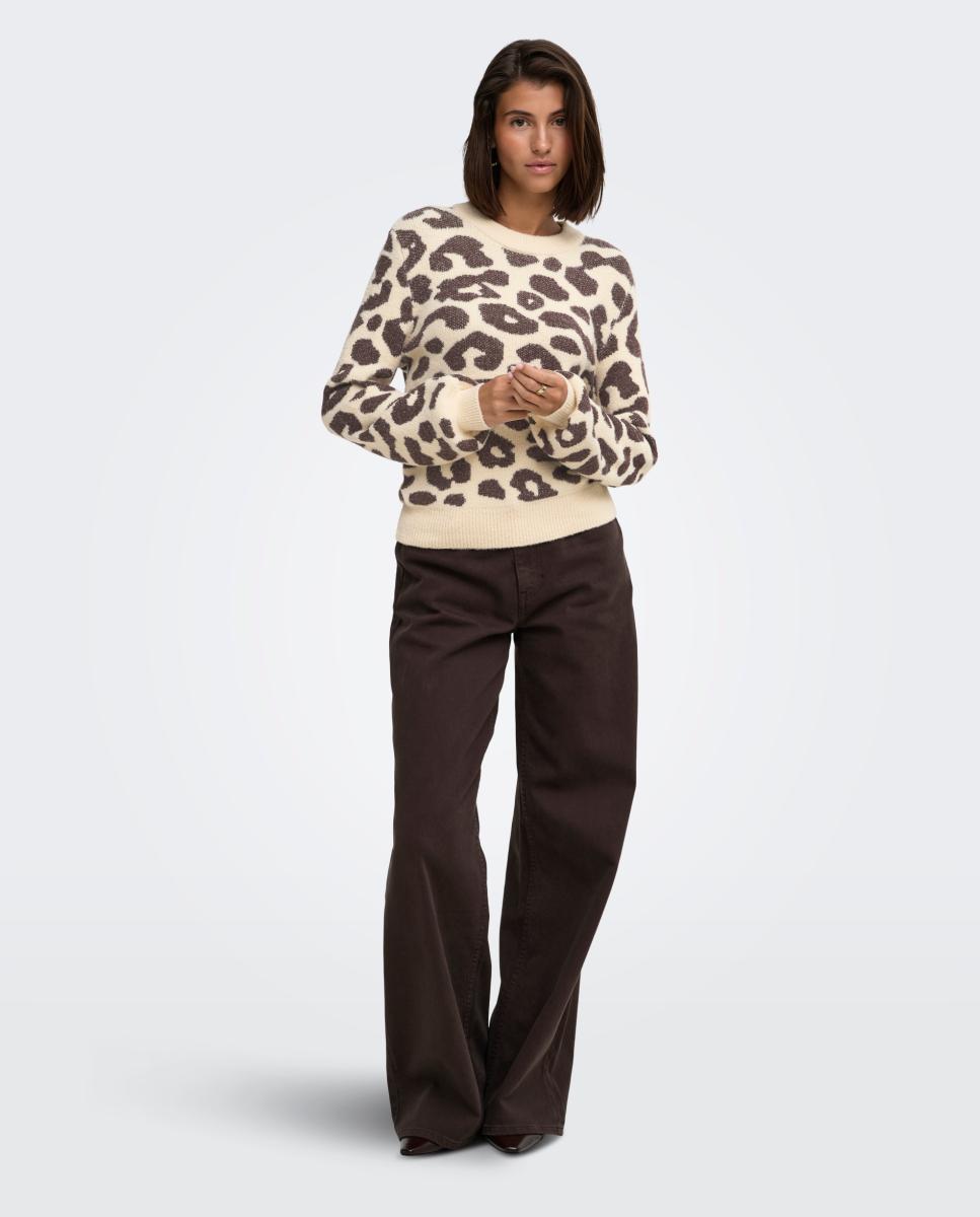 Camisola de Malha com Animal Print e Decote Redondo Lã-7