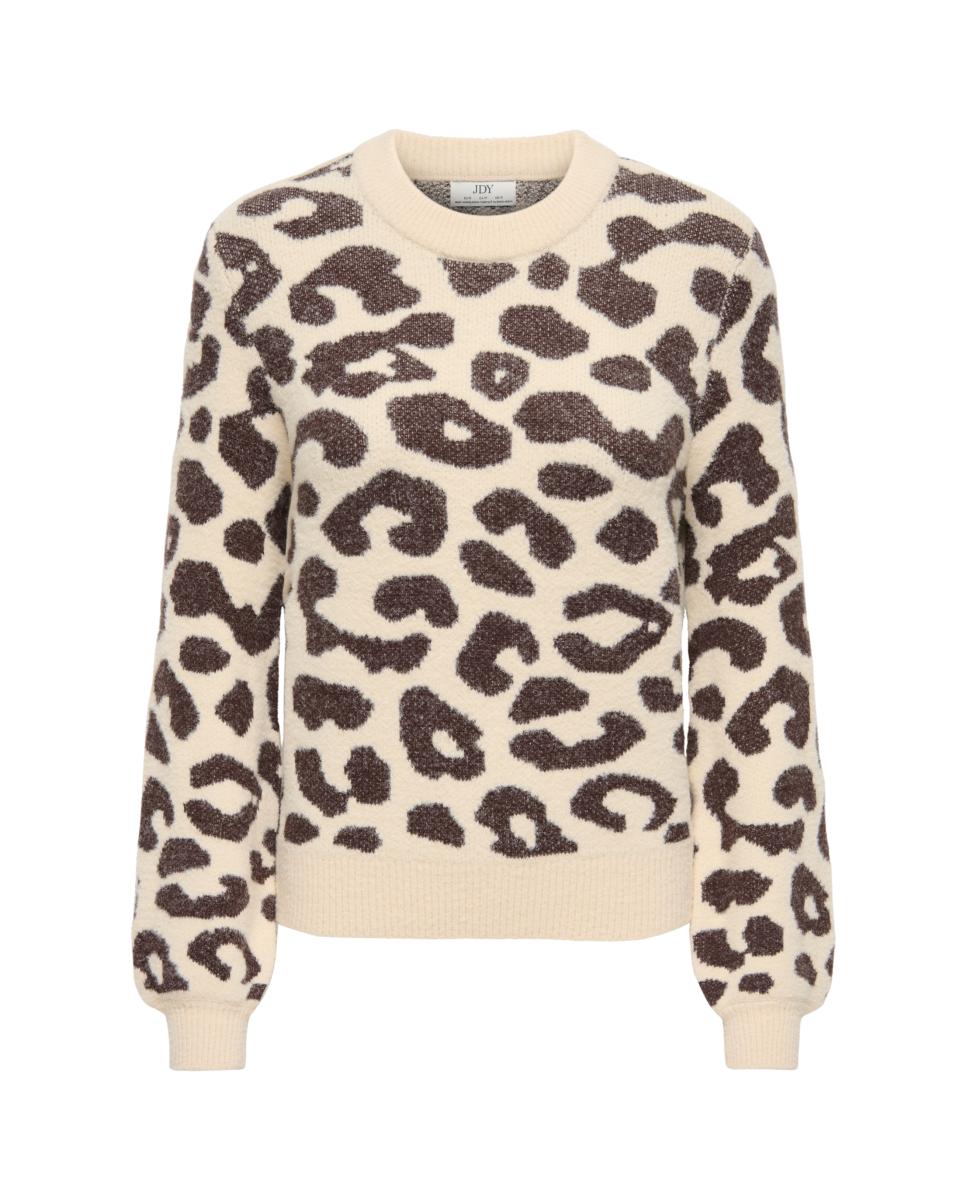 Camisola de Malha com Animal Print e Decote Redondo Lã-5