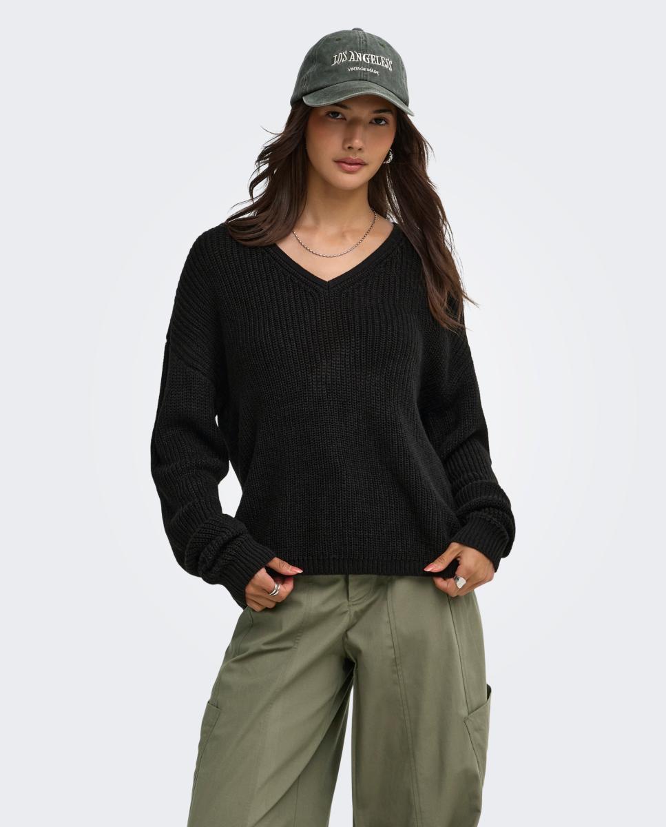 Imagen 0 de Jersey de mujer con escote pico y manga larga Negro