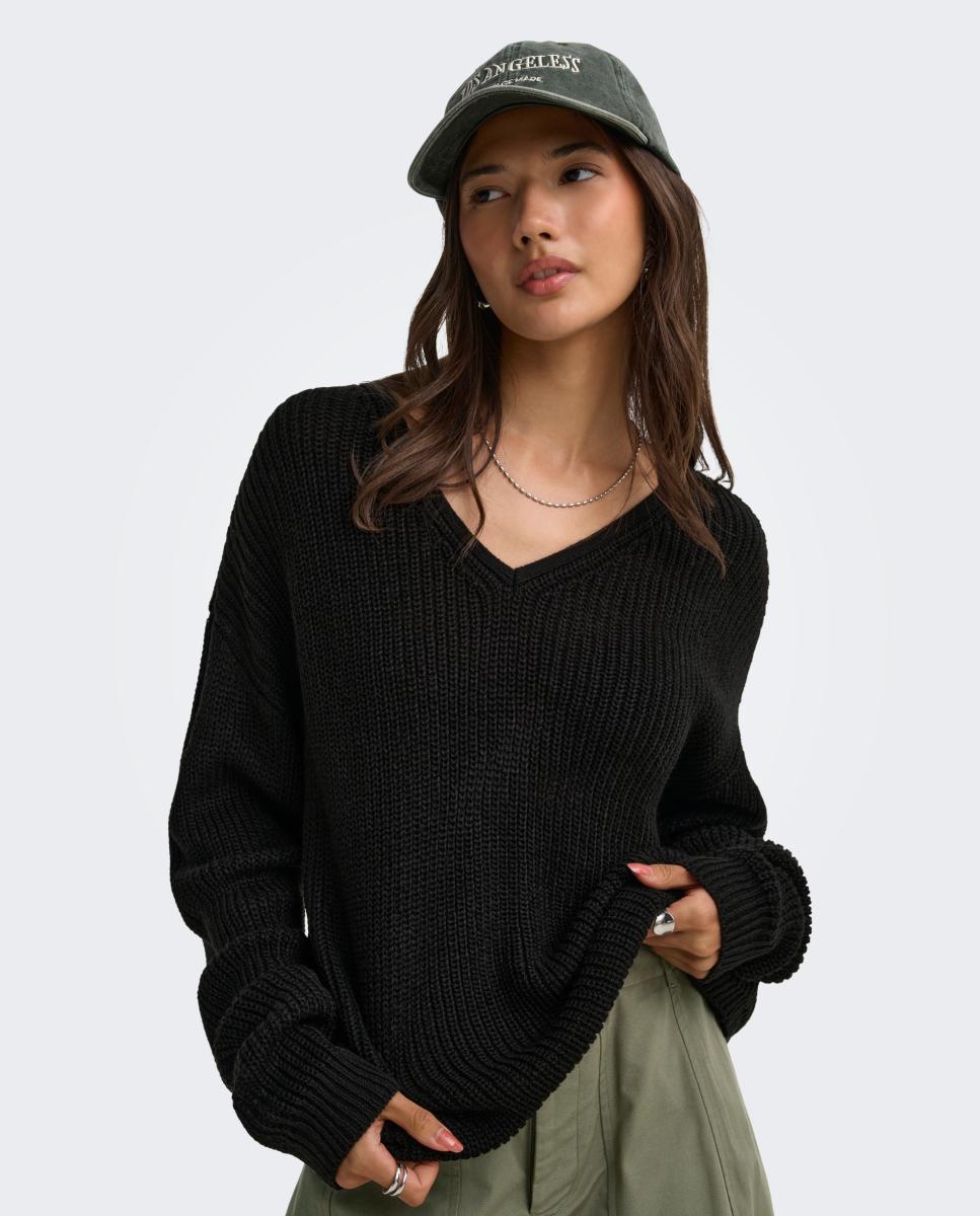 Jersey de mujer con escote pico y manga larga - jdy - Negro Negro-4