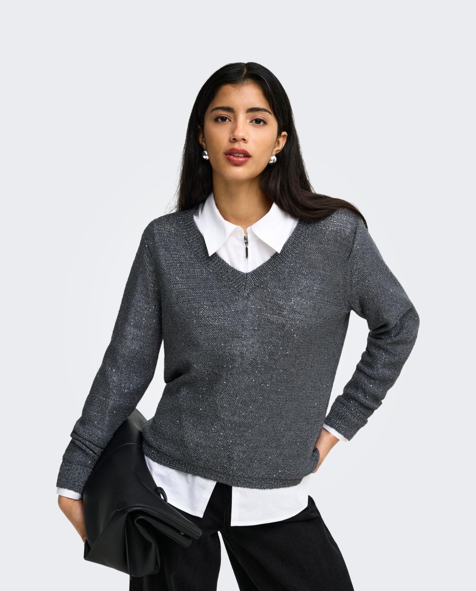 Jersey de mujer con escote pico y manga larga - jdy - Gris oscuro Gris oscuro-2