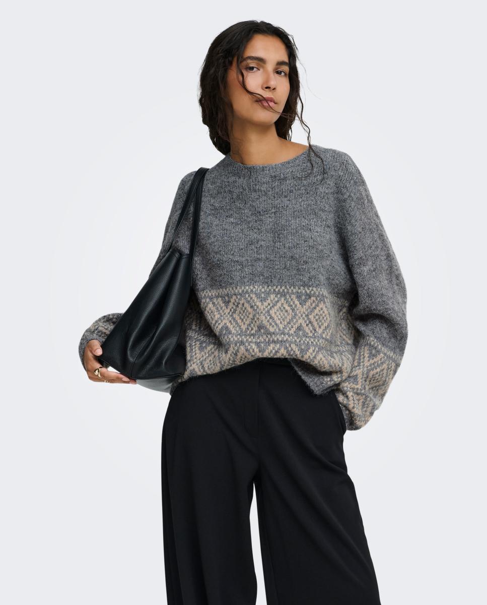 Imagen 0 de Jersey de mujer con cuello redondo y manga larga Gris oscuro