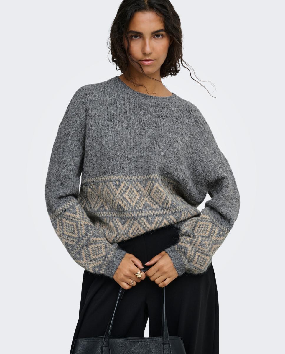 Jersey de mujer con cuello redondo y manga larga - jdy - Gris oscuro Gris oscuro-4
