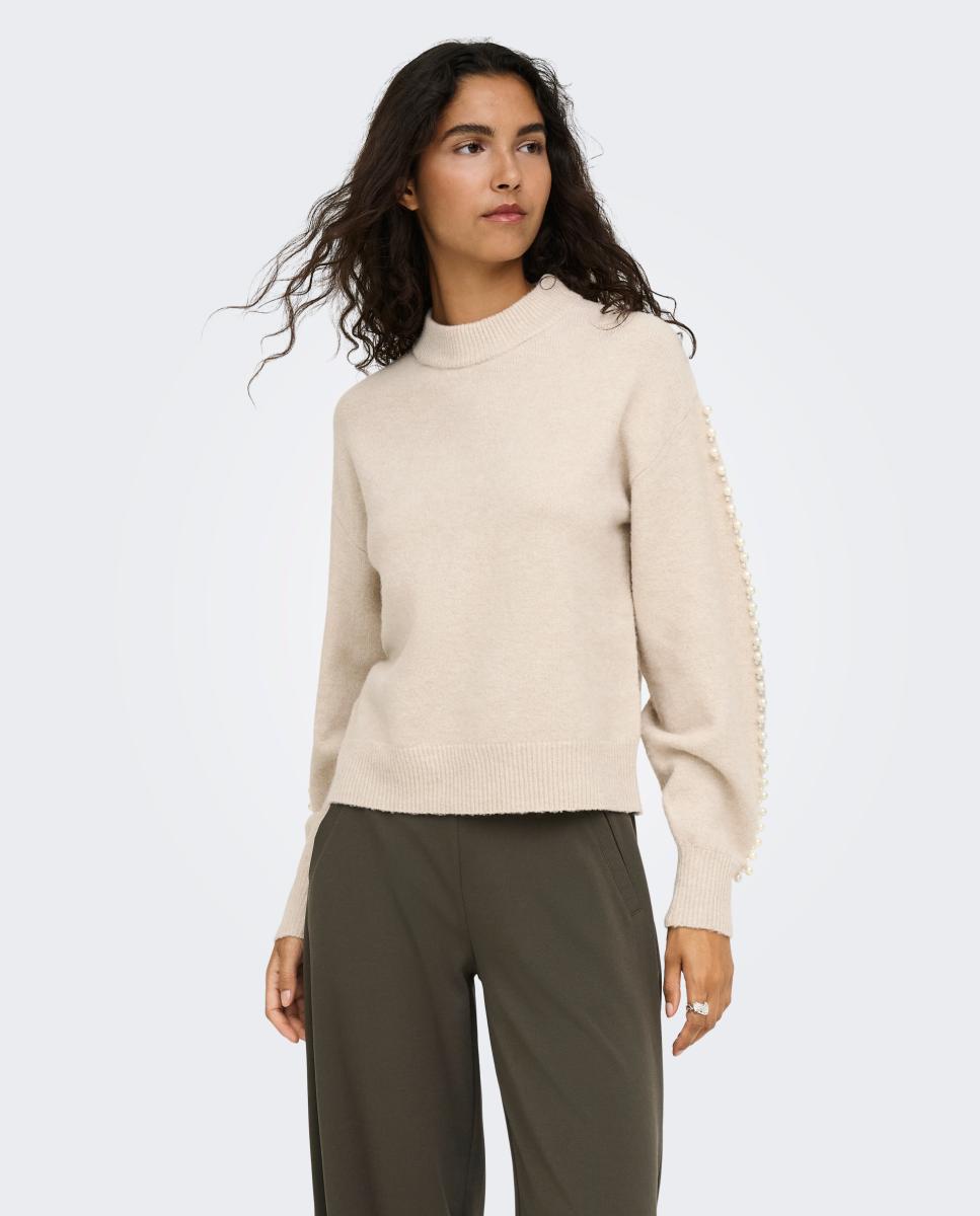 Imagen 1 de Jersey de mujer con cuello redondo y manga larga Beige