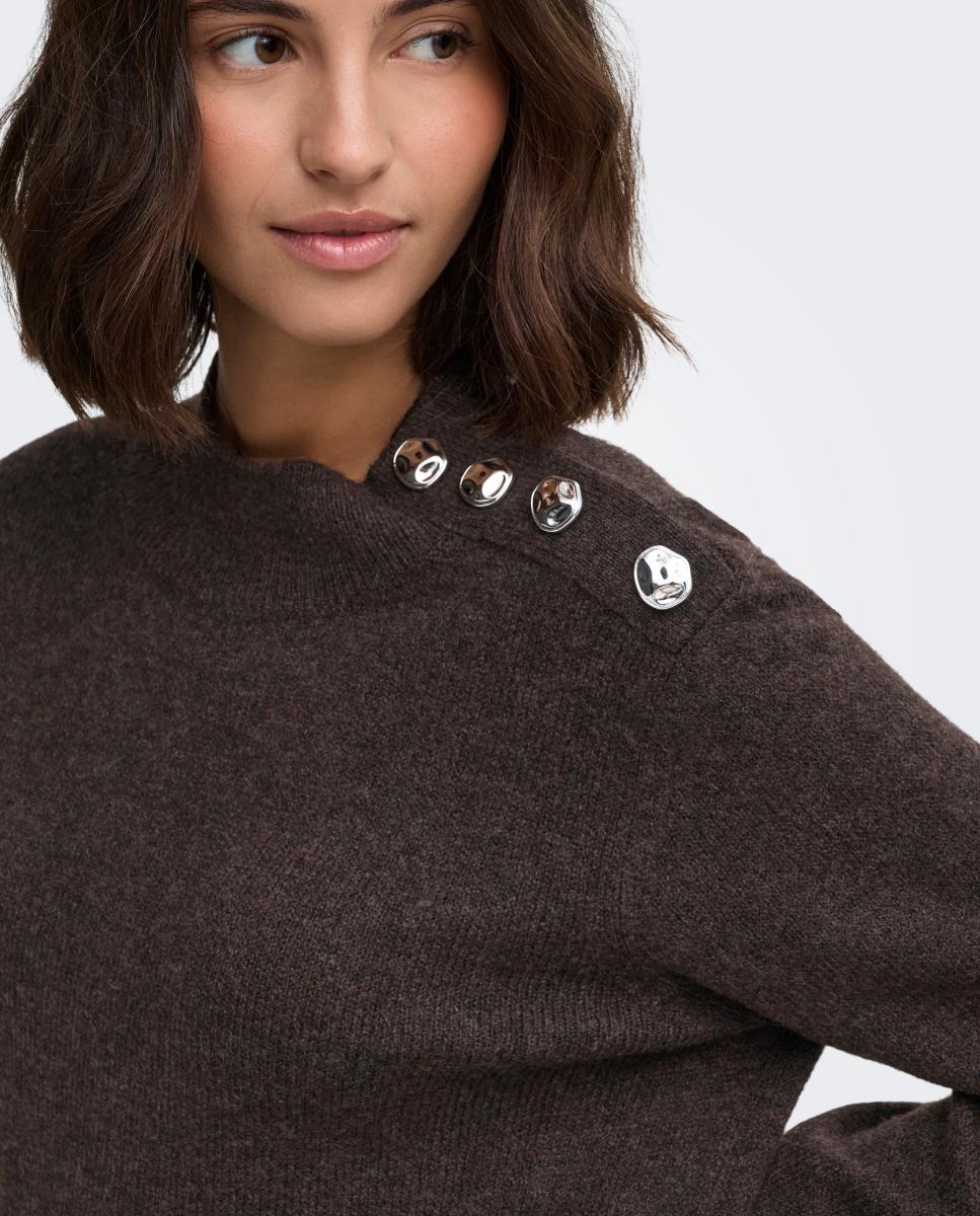 Camisola de malha de mulher com gola alta e manga comprida Castanho-escuro-3