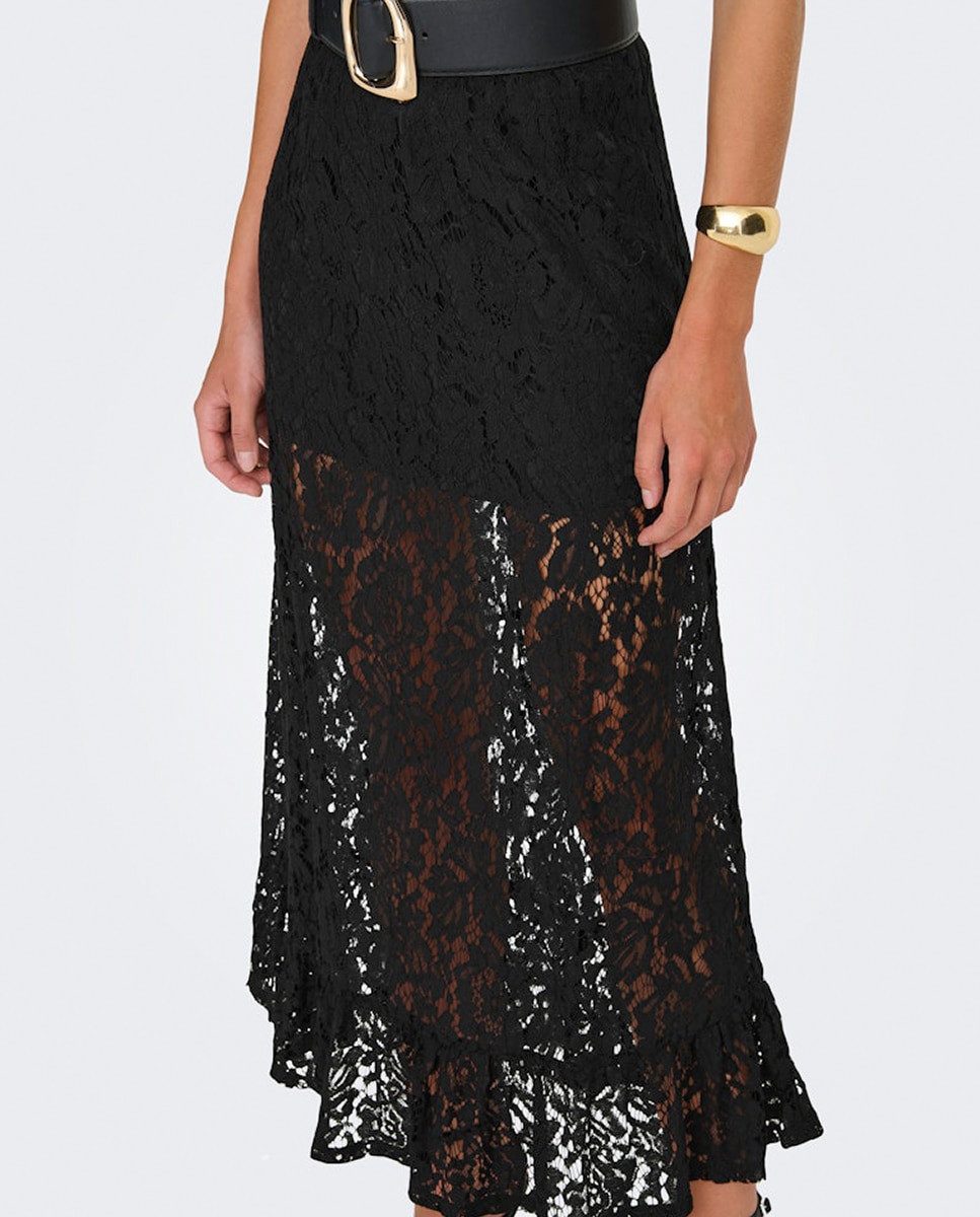 Saia Comprida de Renda Preto-3