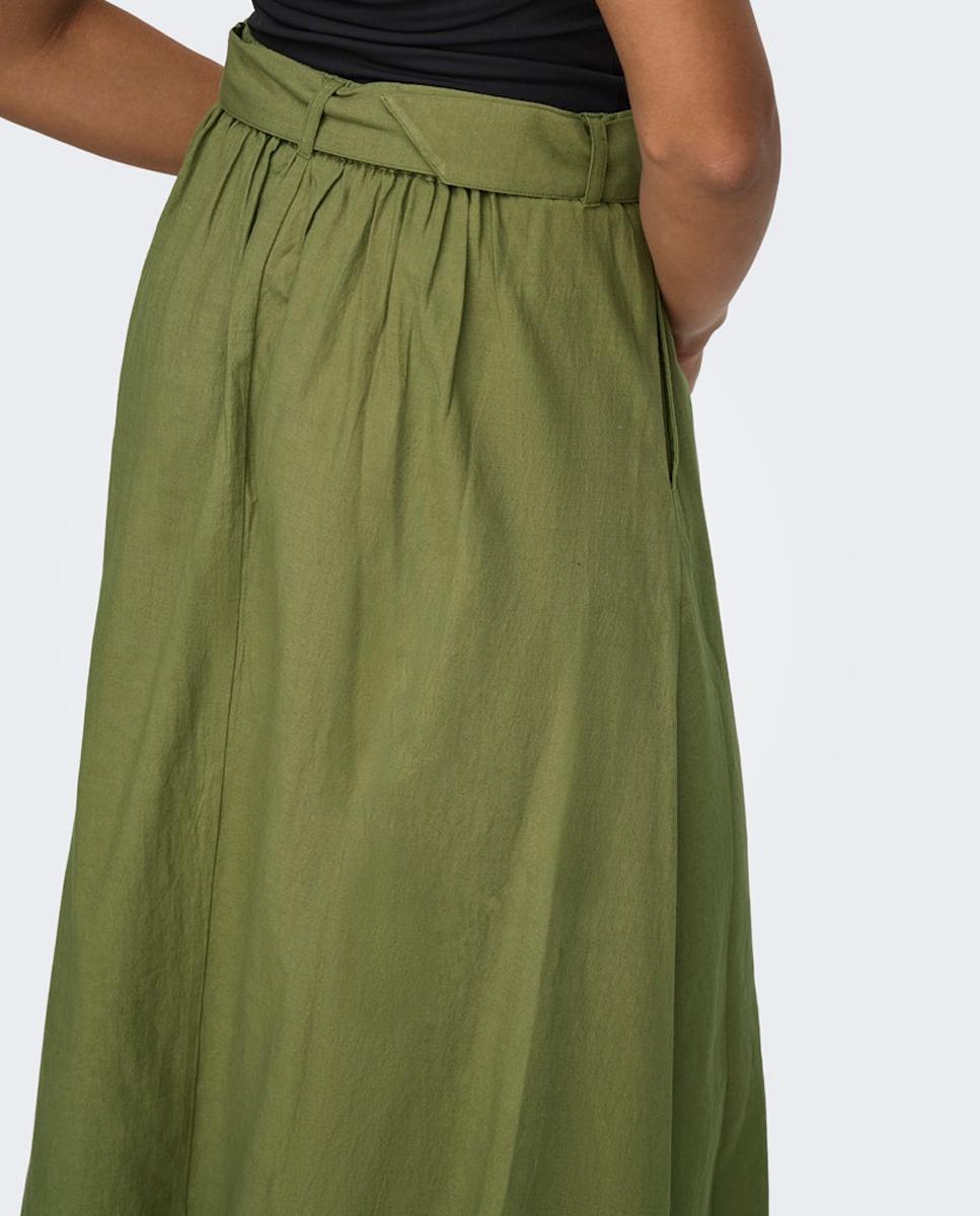 Saia Midi com Cinto e de Linho Verde-2