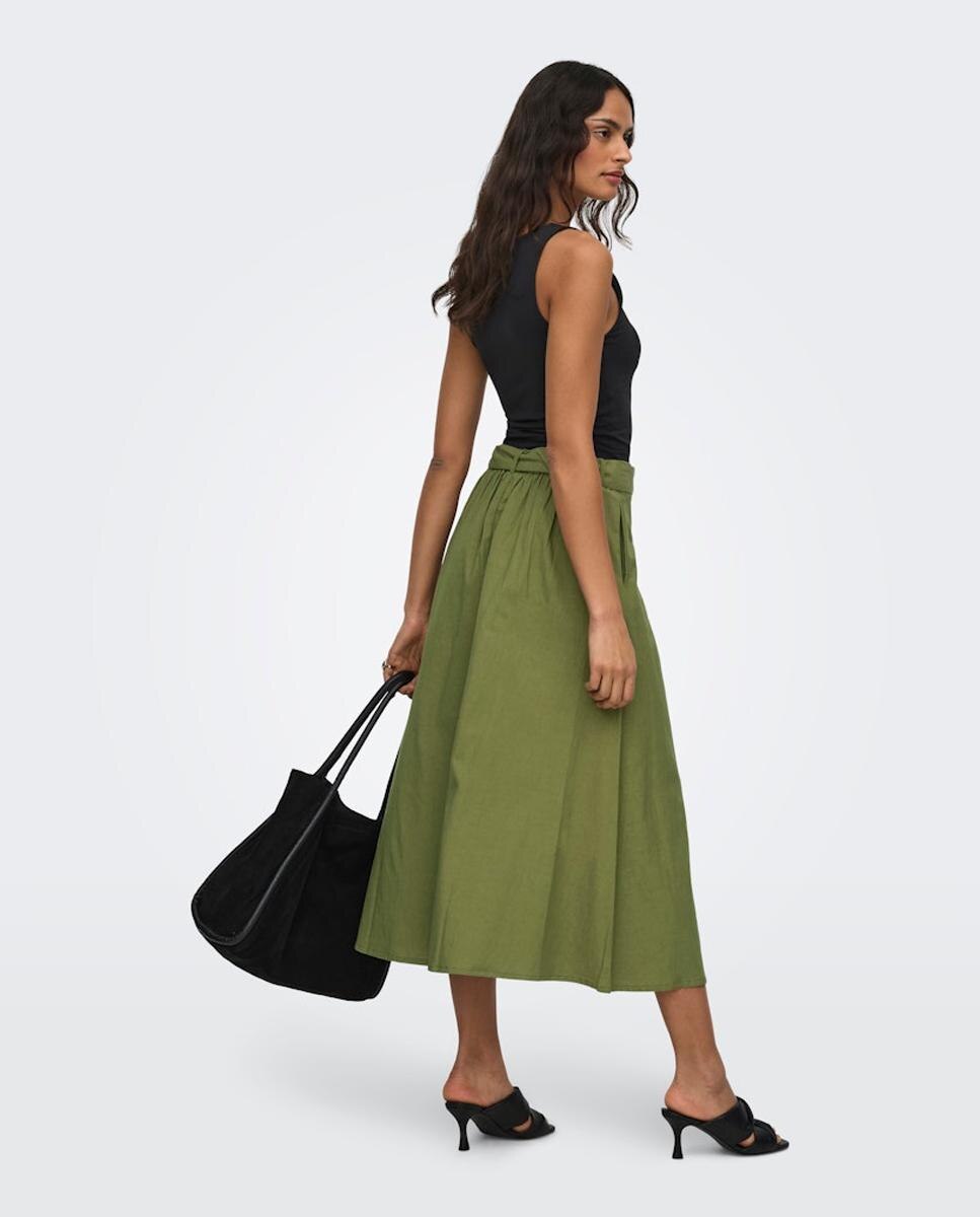 Saia Midi com Cinto e de Linho Verde-4