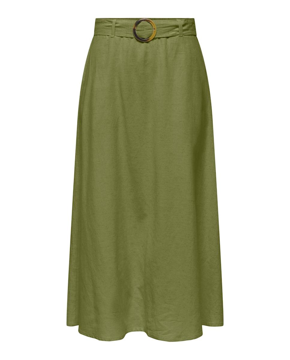 Saia Midi com Cinto e de Linho Verde-6