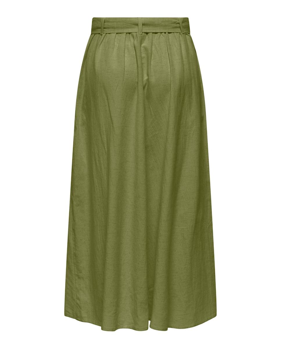 Saia Midi com Cinto e de Linho Verde-7