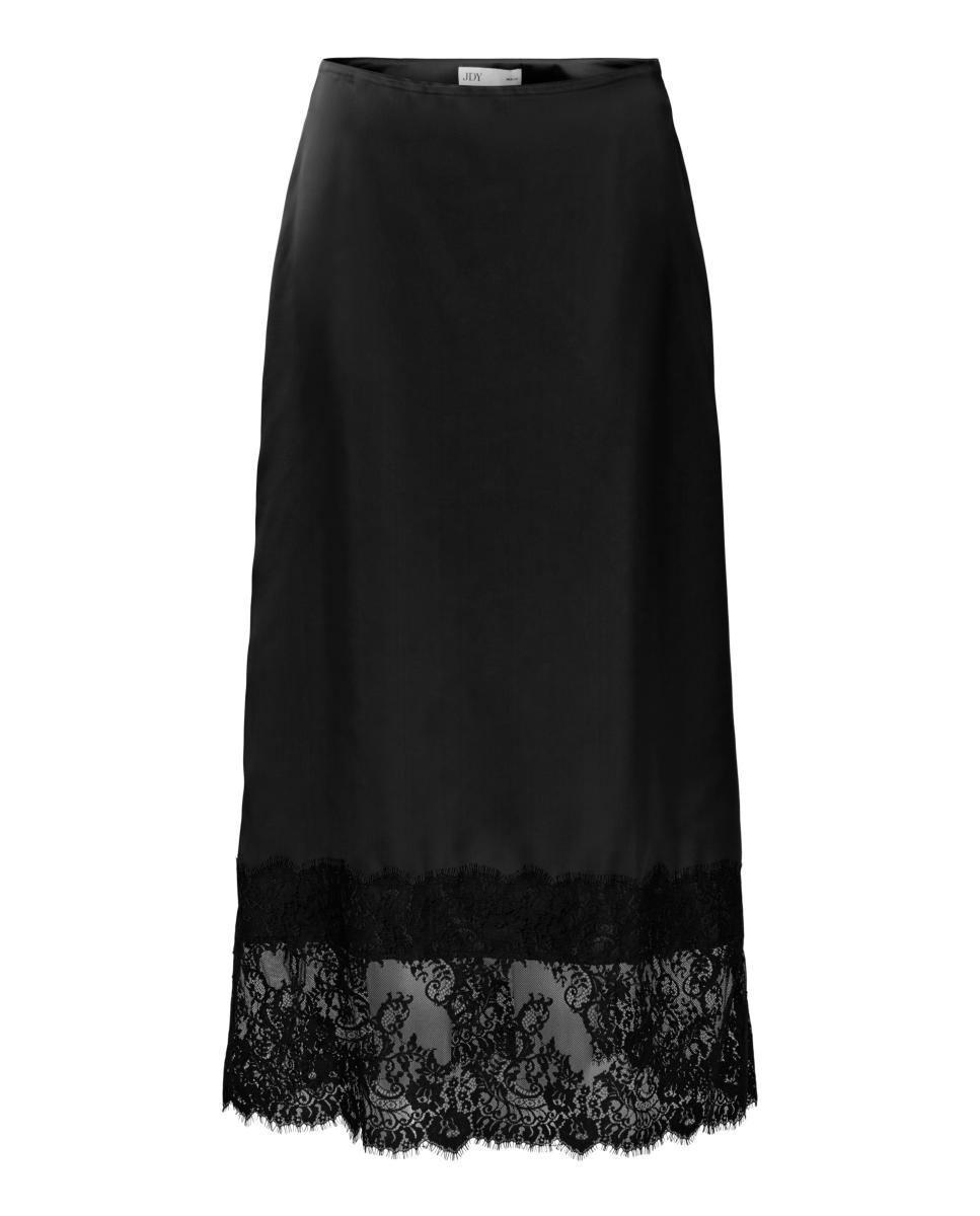 Imagen 0 de Falda midi con cintura alta y detalle de encaje Negro