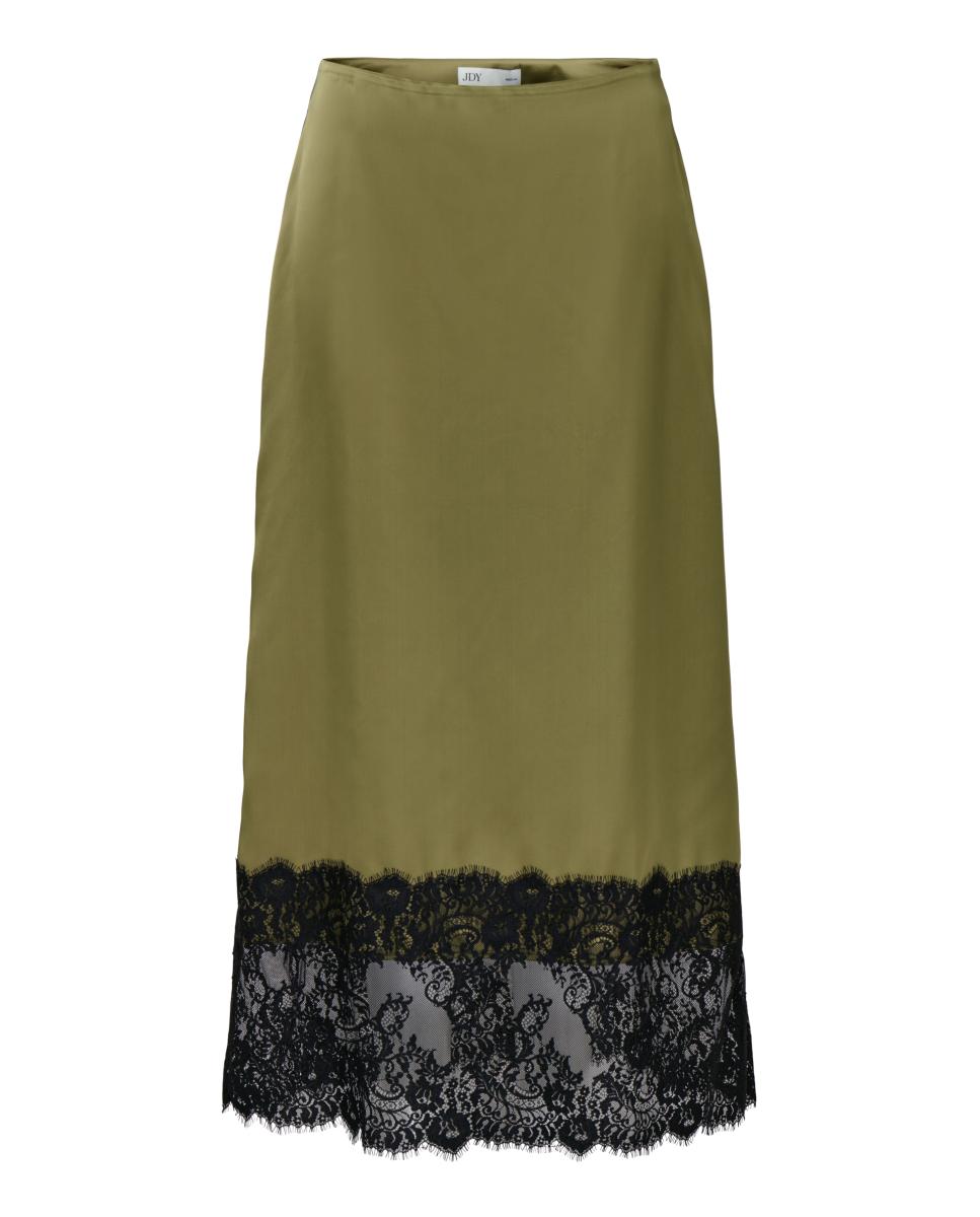 Falda midi con cintura alta y detalle de encaje - jdy - Kaki Kaki-4