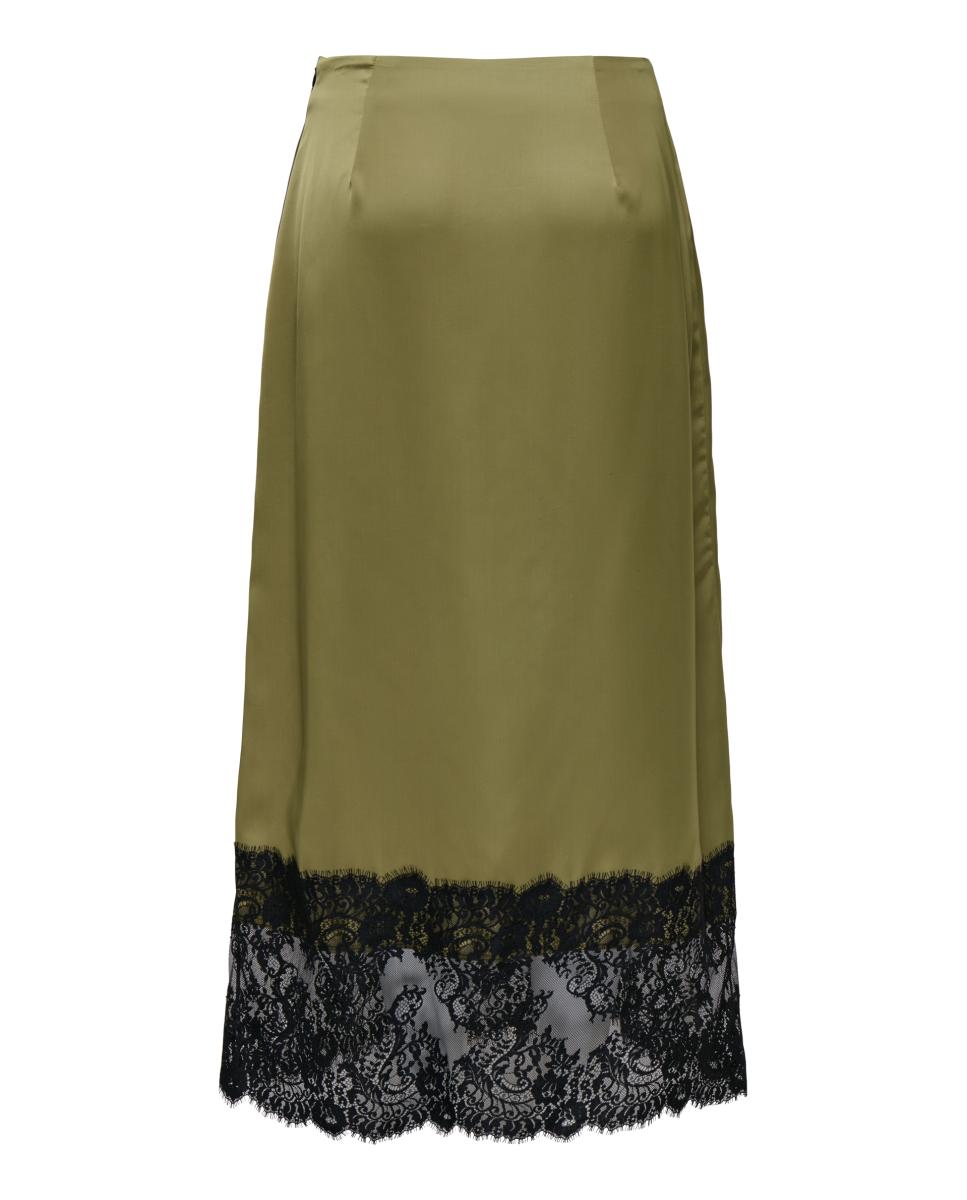 Falda midi con cintura alta y detalle de encaje - jdy - Kaki Kaki-5