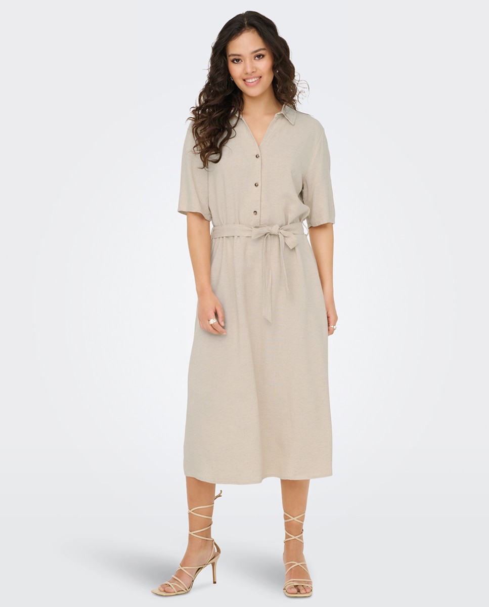 jdy - Vestido camisero de lino midi.