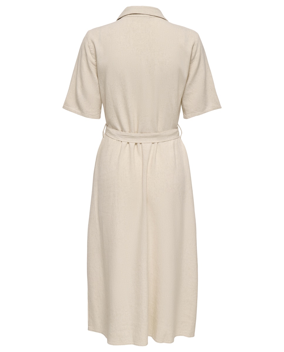 Vestido Camiseiro de Linho Midi Bege-6