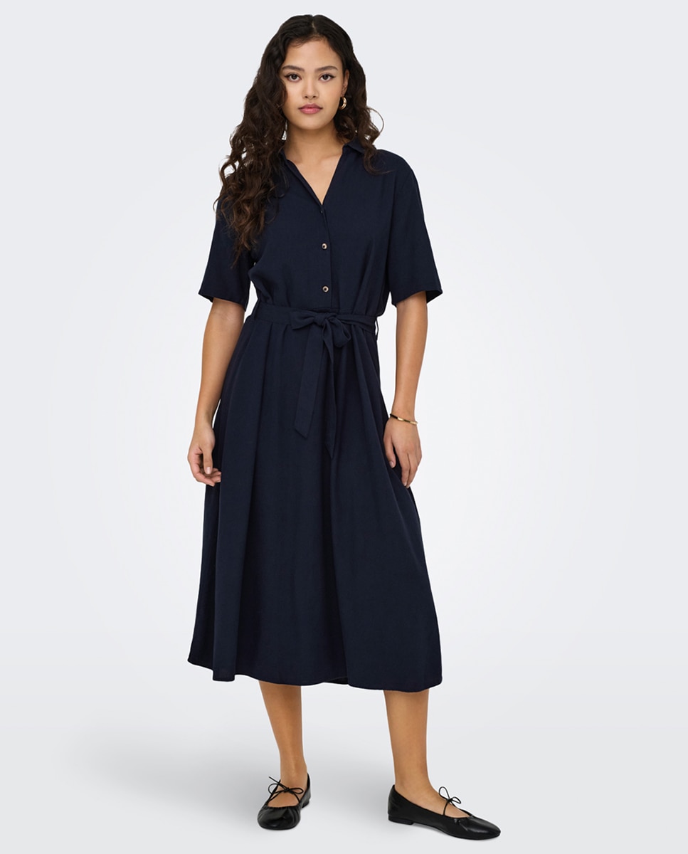 Imagem 0 de Vestido Camiseiro de Linho Midi