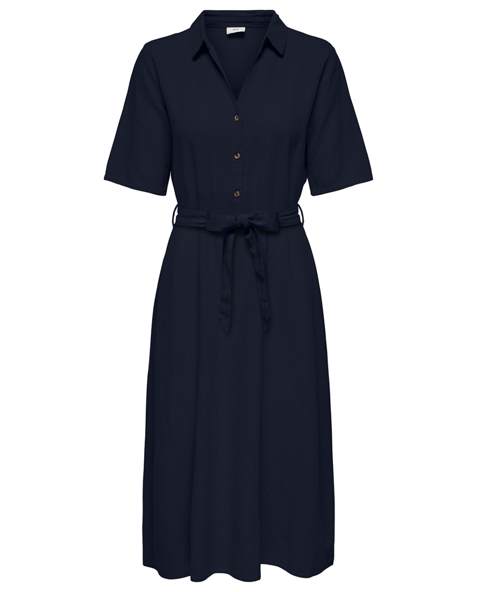 Vestido Camiseiro de Linho Midi Azul-marinho-5