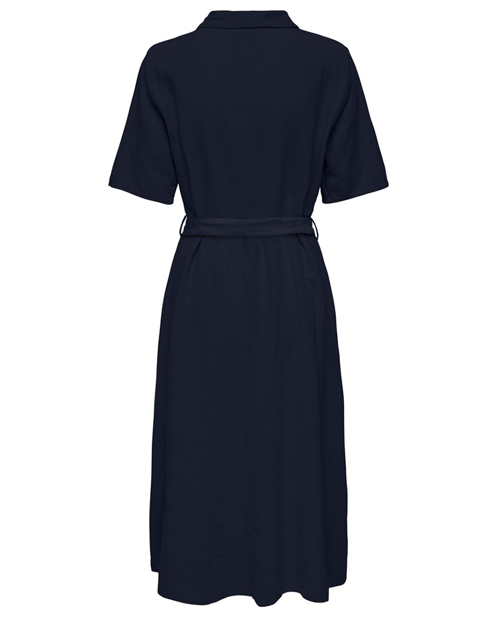 Vestido Camiseiro de Linho Midi Azul-marinho-6
