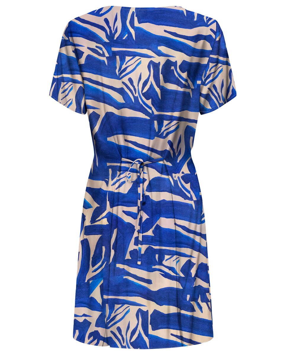 Vestido Curto de Manga Curta com Estampado Azul-índigo-4