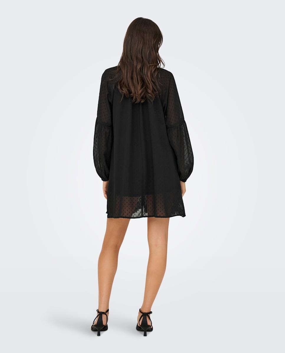 Vestido curto de manga comprida Preto-3