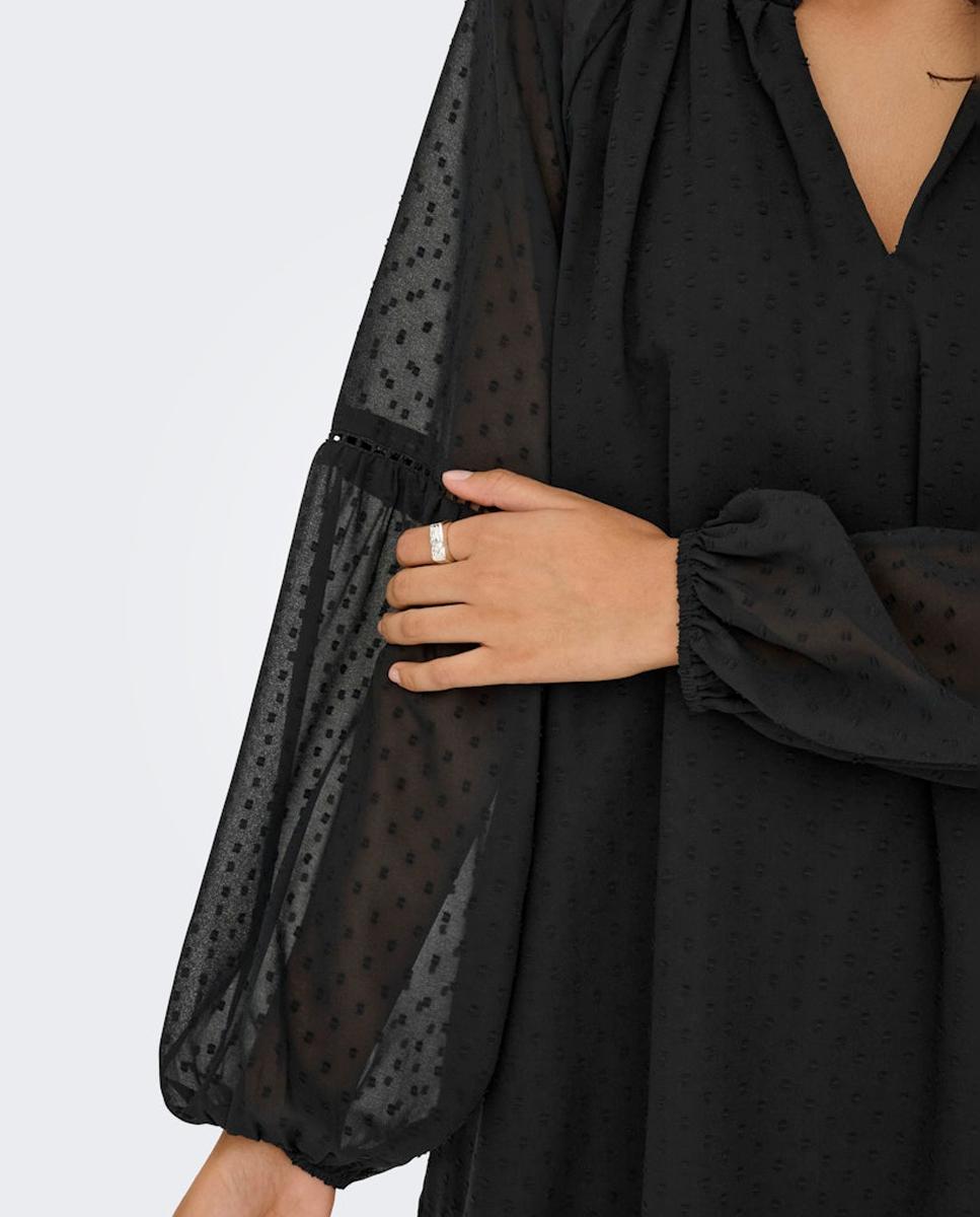 Vestido curto de manga comprida Preto-5