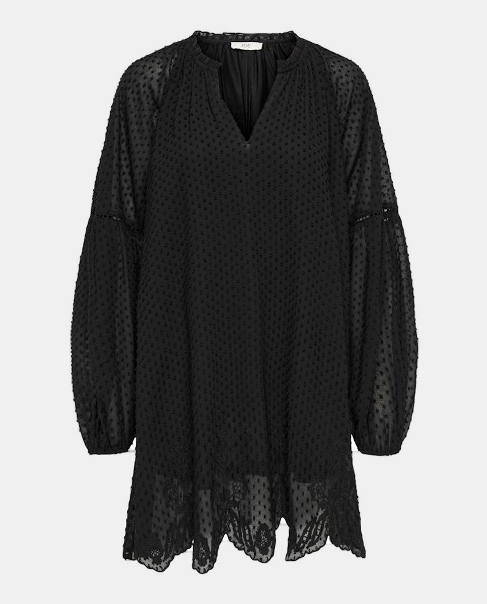 Vestido curto de manga comprida Preto-6