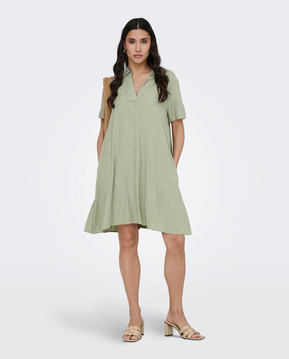 jdy - Vestido corto lino manga corta.