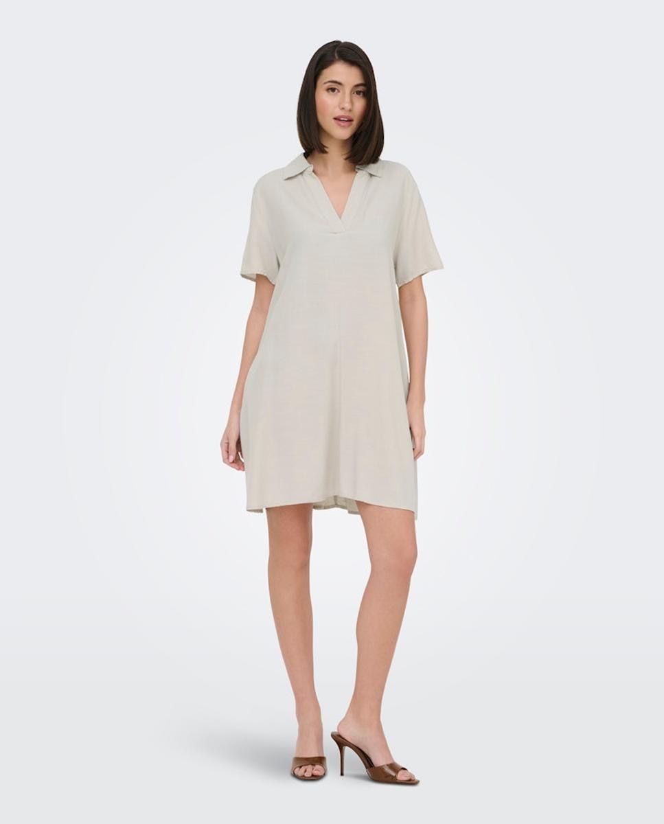 Imagem 0 de Vestido Curto de Linho com Manga Curta