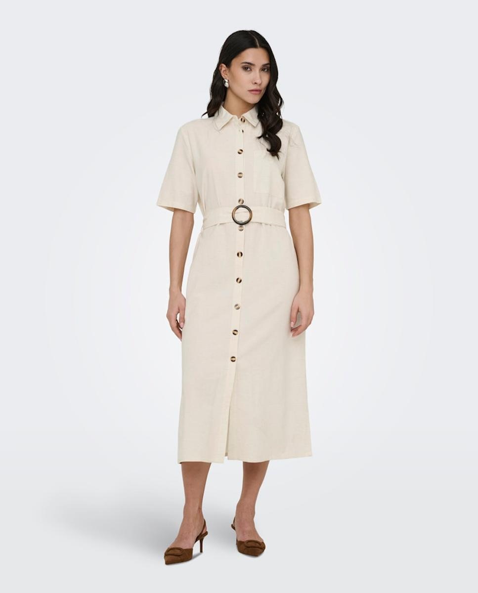 jdy - Vestido midi camisero de lino.