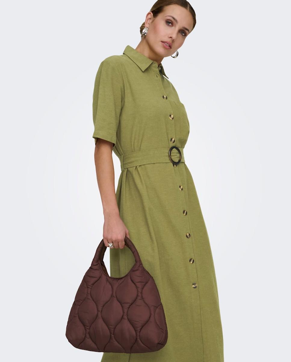 Vestido Camiseiro Midi de Linho Verde-2