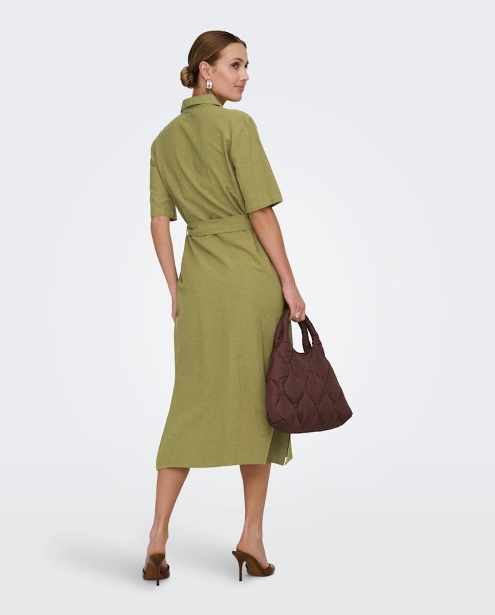 Vestido Camiseiro Midi de Linho Verde-3