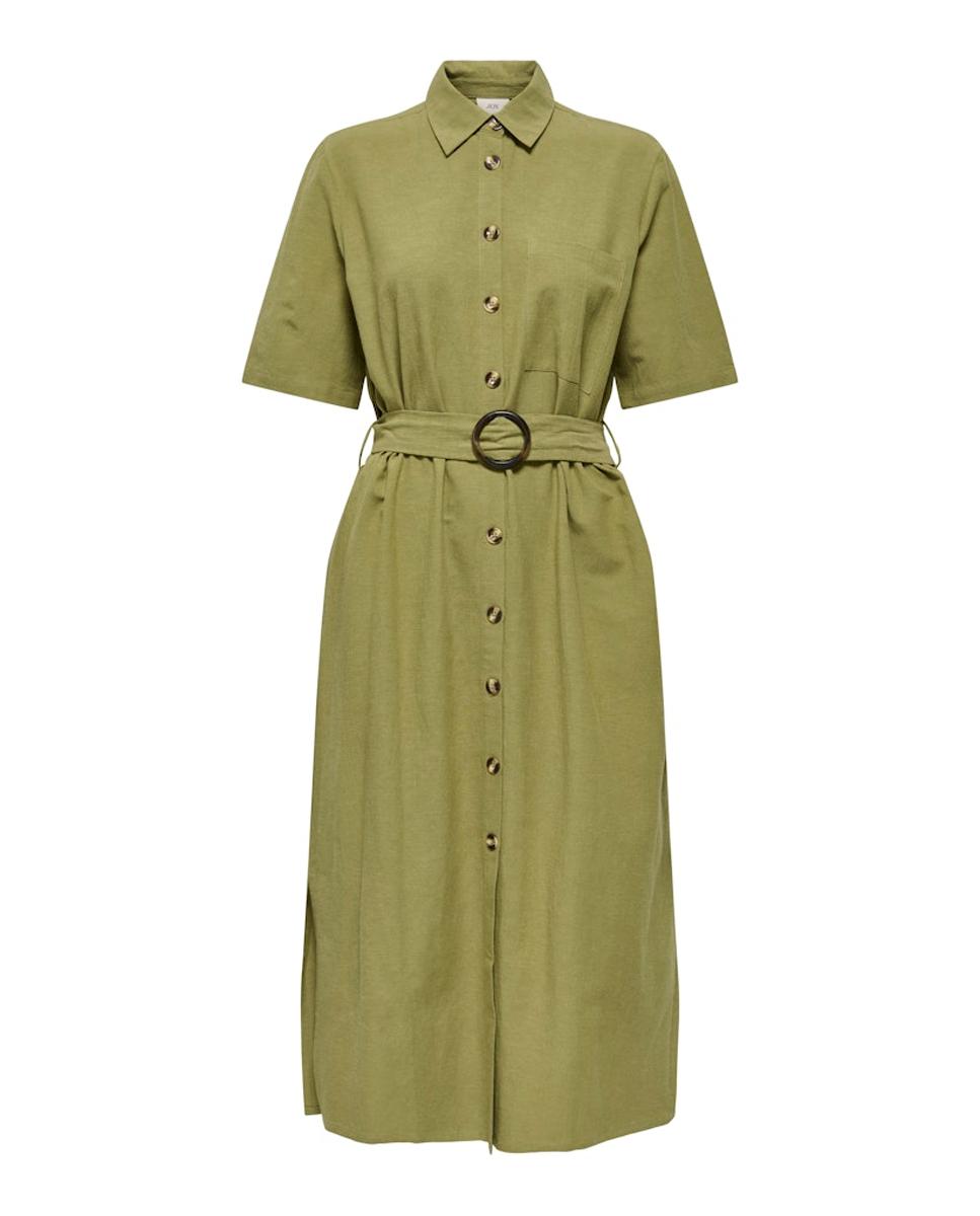 Vestido Camiseiro Midi de Linho Verde-6