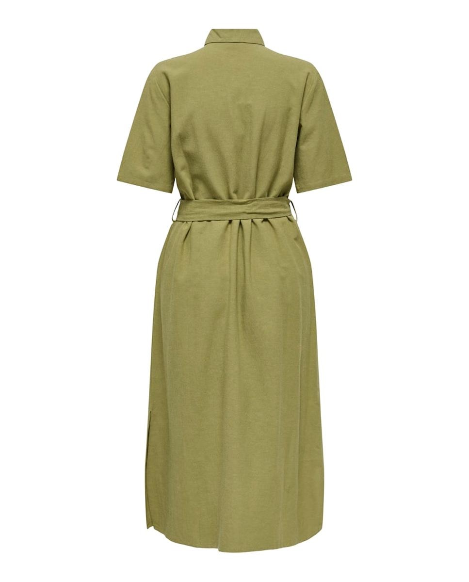 Vestido Camiseiro Midi de Linho Verde-7