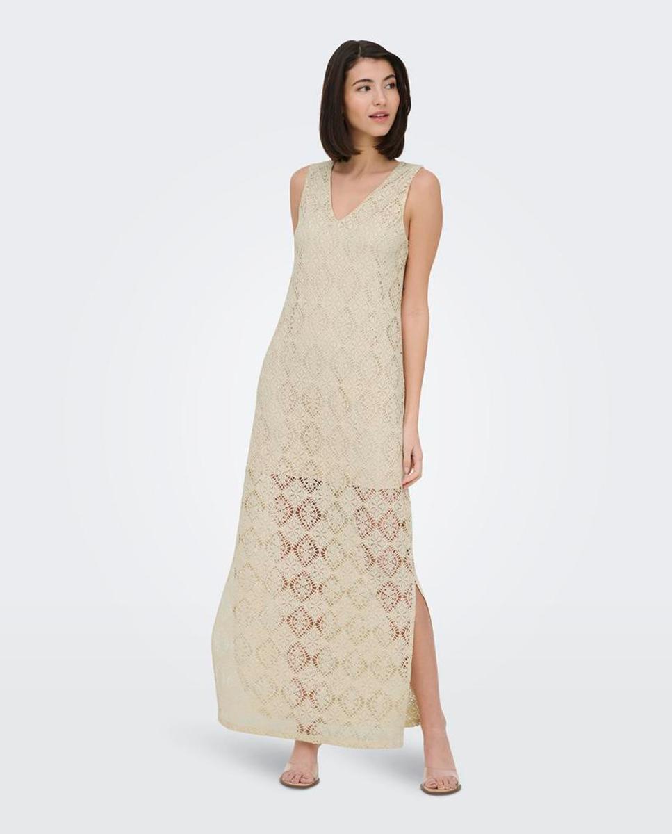 jdy - Vestido largo calado sin mangas con cuello pico.