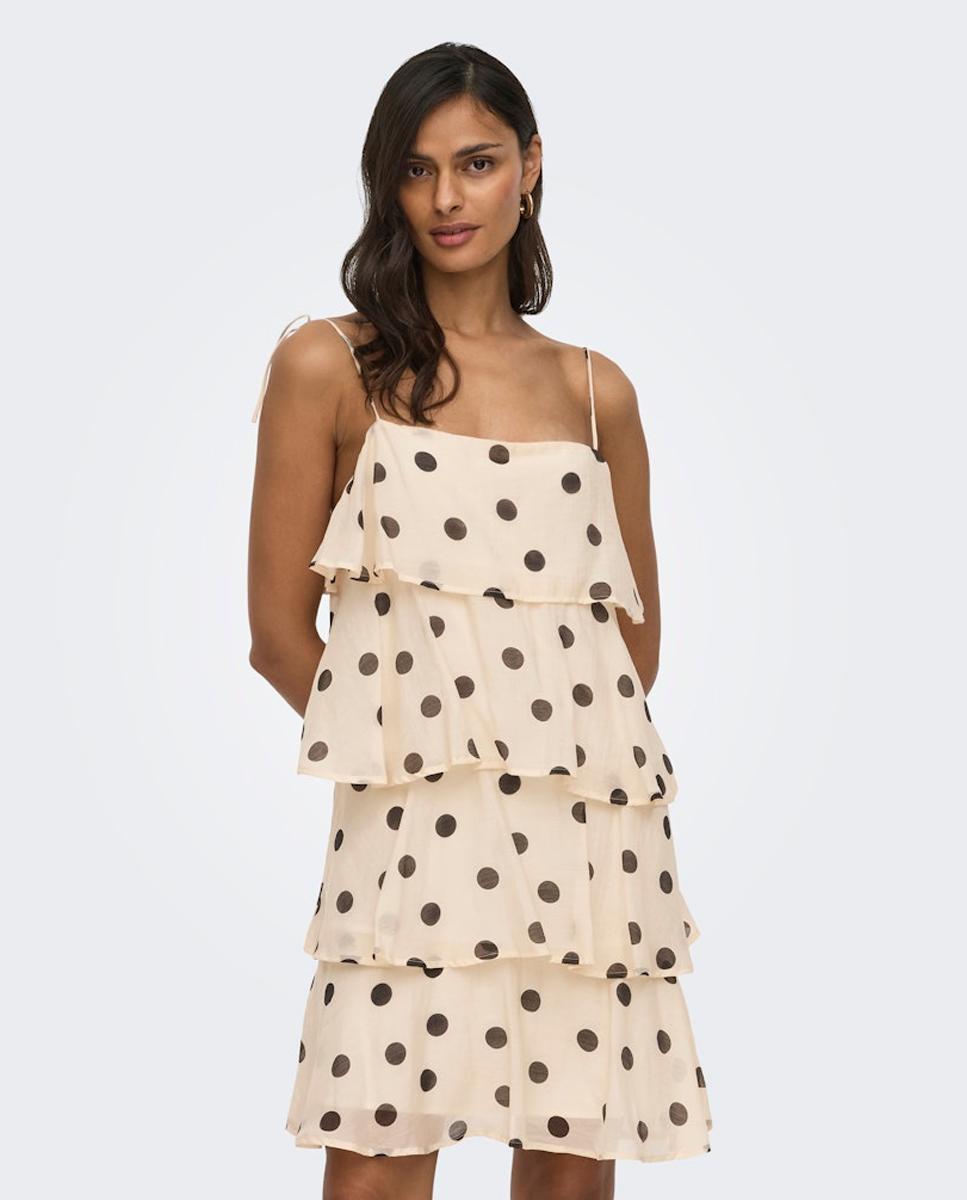 Vestido curto com folhos Branco-3
