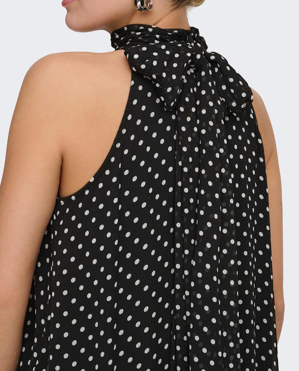 Vestido Midi Halter sem Mangas Preto-2