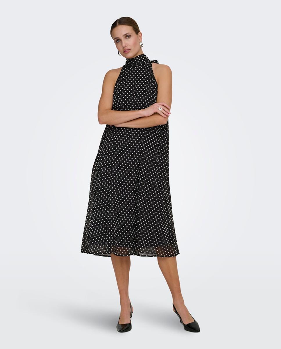 Vestido Midi Halter sem Mangas Preto-3