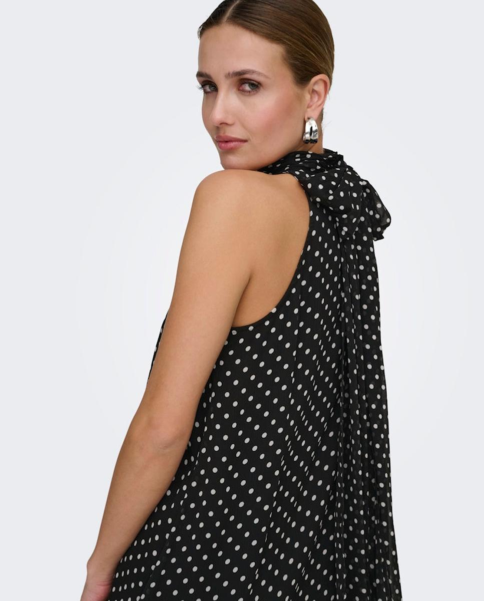 Vestido Midi Halter sem Mangas Preto-4